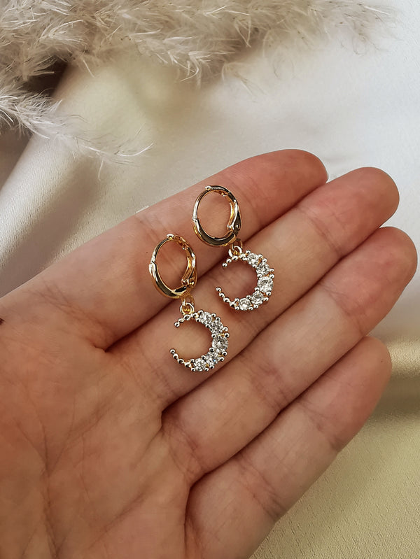 Crystal Moon - 14k Gold Plated Huggie earrings