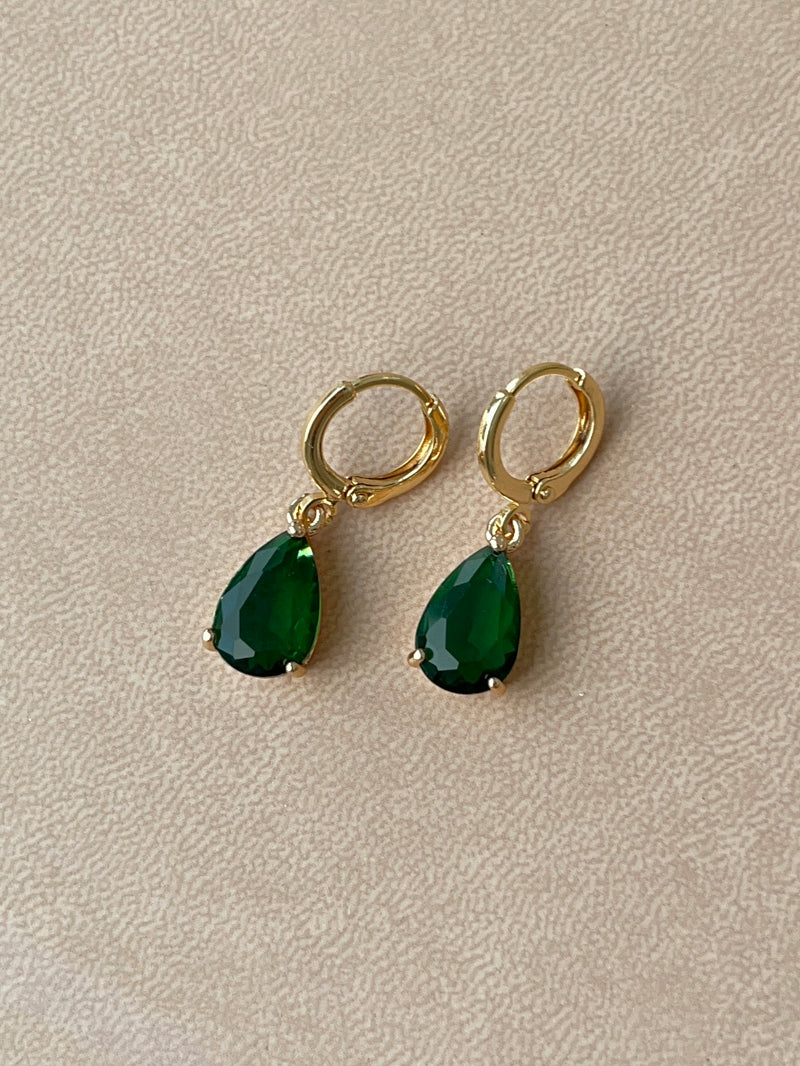NEW Emerald teardrop 14k Gold Plated Huggie earrings