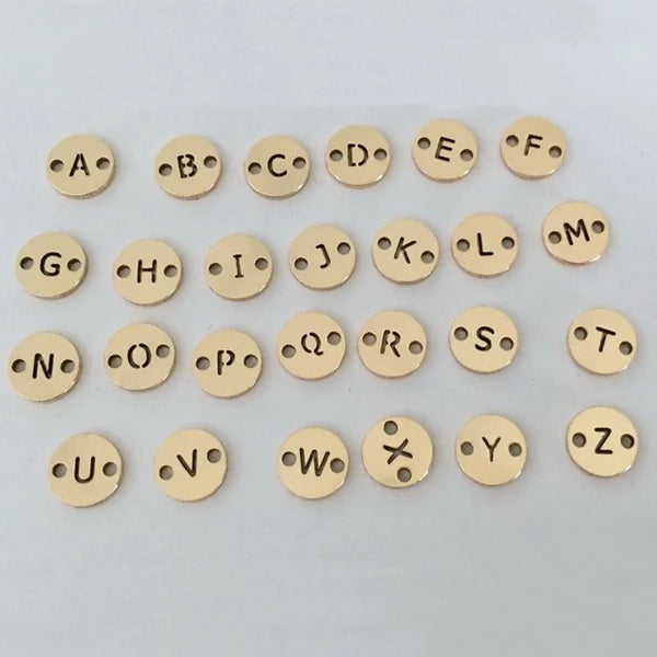 Mini Initial alphabet connector disc charms gold filled