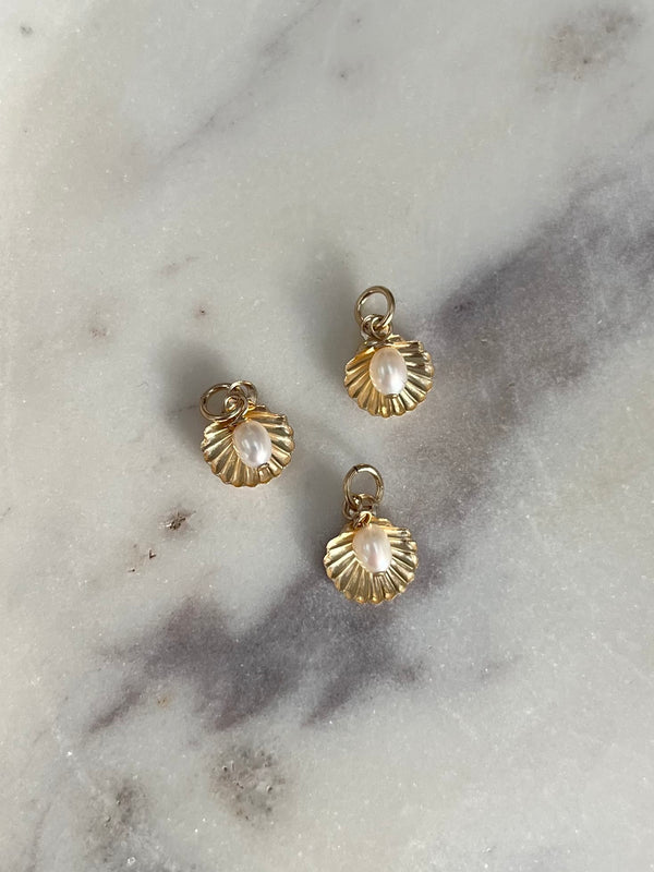 14k Gold filled shell charm with freshwater pearl