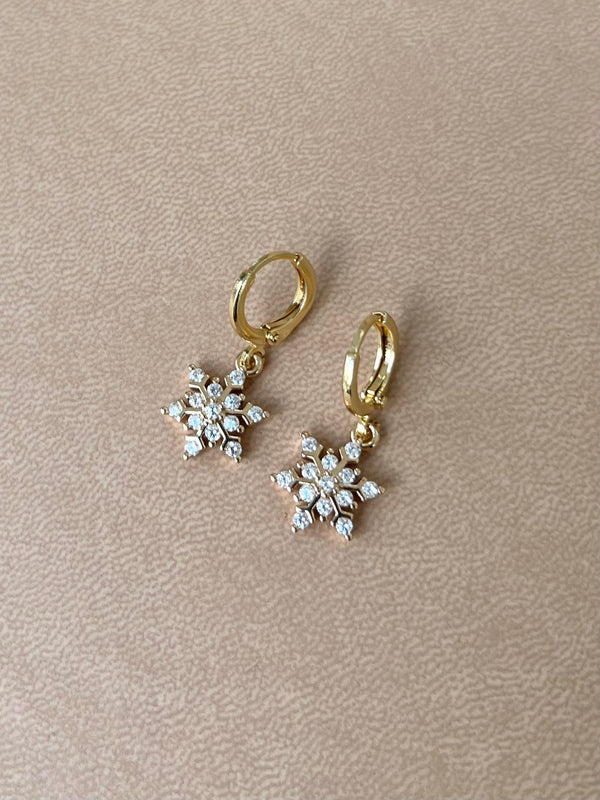 NEW snowflake 14k Gold Plated Huggie earrings