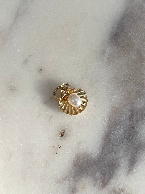 14k Gold filled shell charm with freshwater pearl