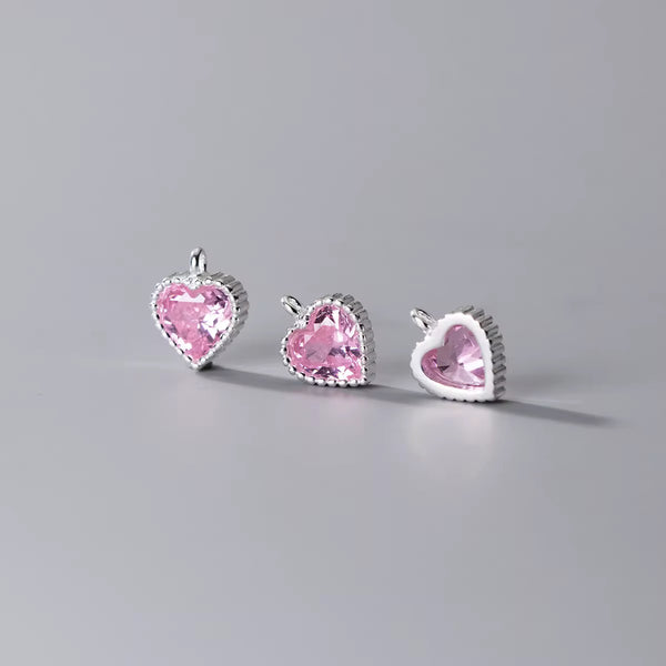 *New*10mm Sterling silver large textured pink crystal heart charm