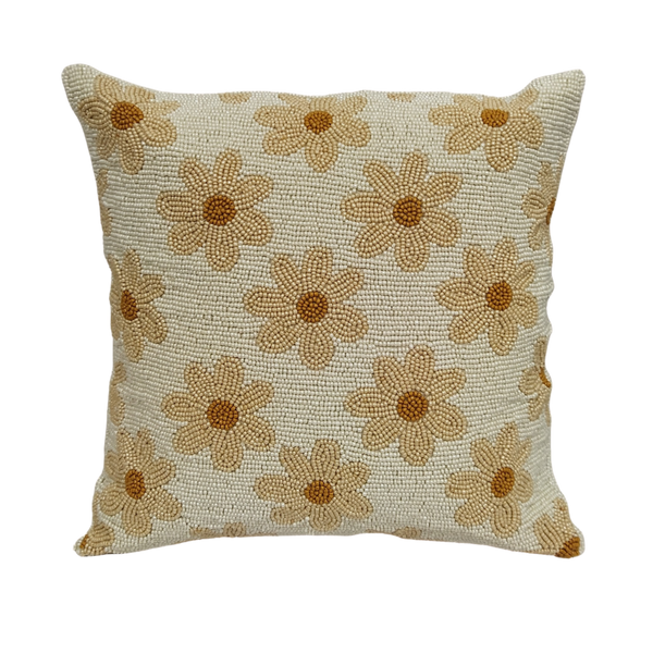 Beaded Daisy Cushion -Cream