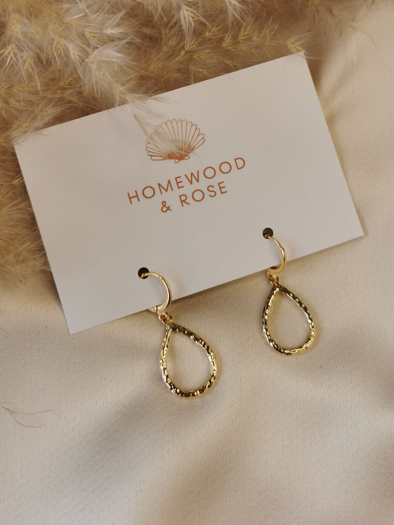 Hammered Teardrop - 14k Gold Plated Huggie earrings