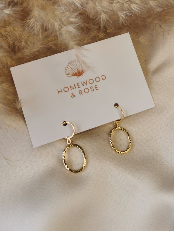 Oval Hammered Hoops - 14k Gold Plated Huggie earrings