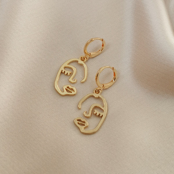 Face Earrings - 14k Gold Plated Huggie earrings