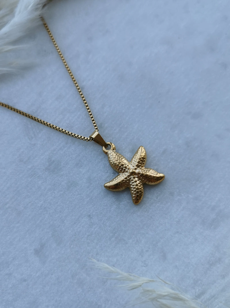 Sun & Sea Custom Gold Plated Necklace (Starfish, Shell, Horn, Sun)