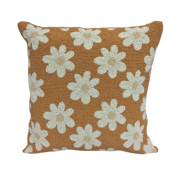 Beaded Daisy Cushion - Terra