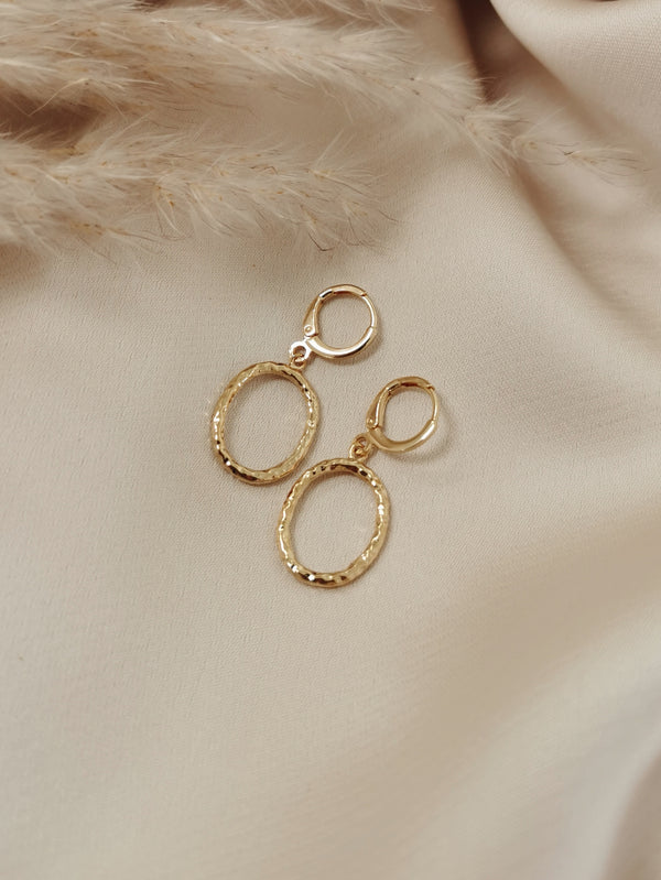 Oval Hammered Hoops - 14k Gold Plated Huggie earrings
