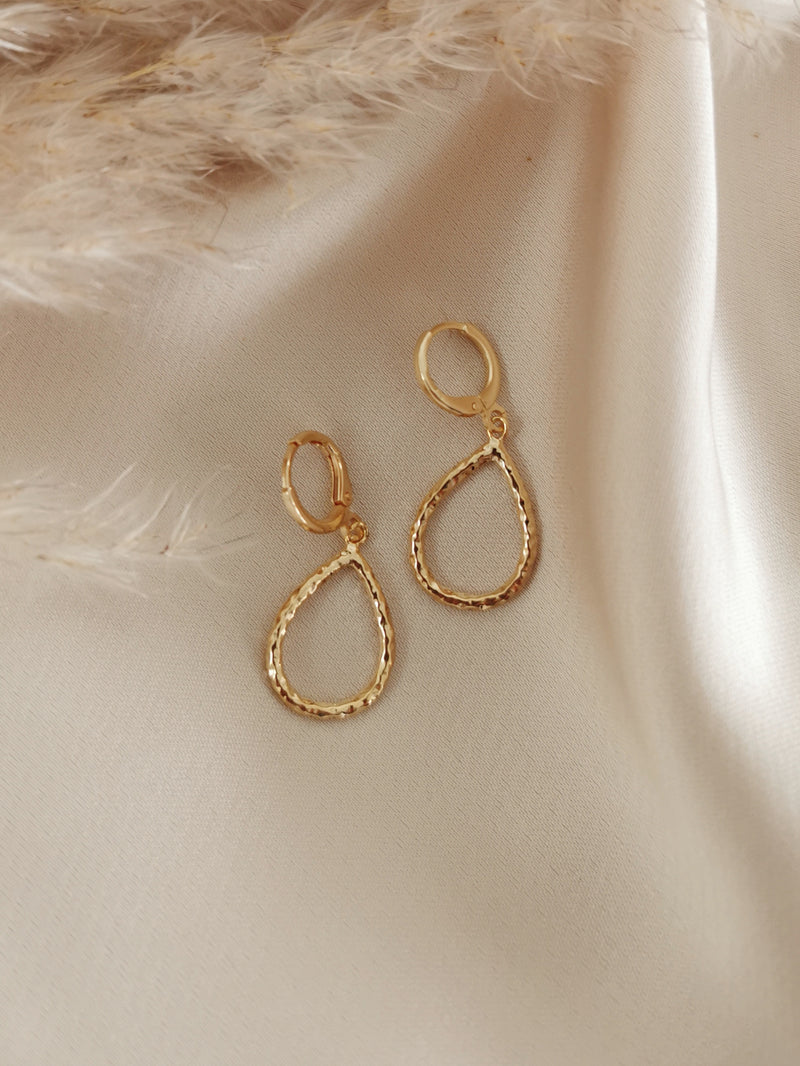 Hammered Teardrop - 14k Gold Plated Huggie earrings